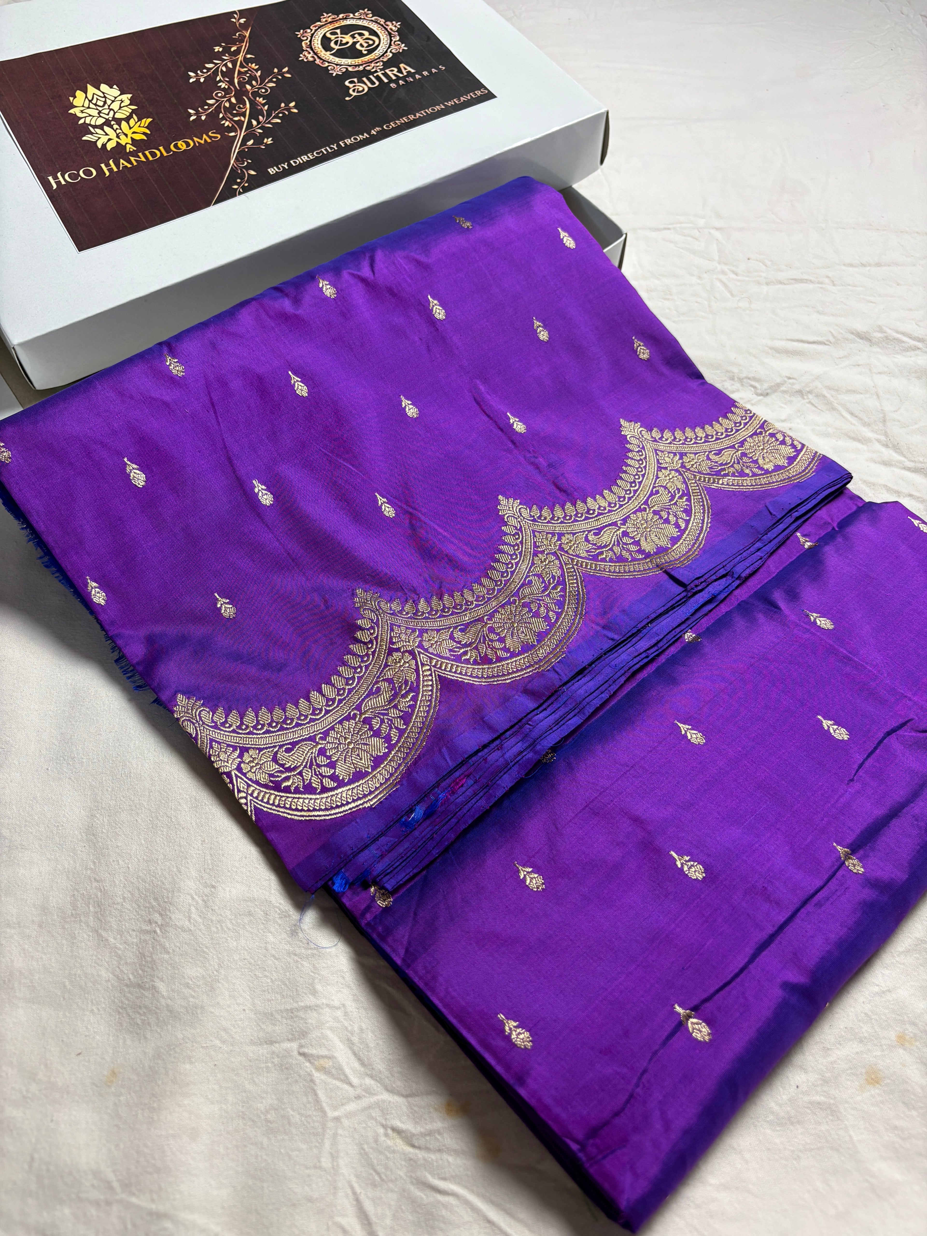 Purple Pure Katan Silk Handloom Banarasi Saree - All Over Kadhua Motifs