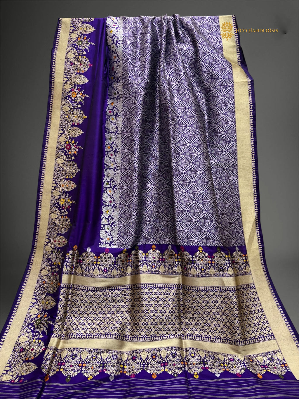 Regal Purple Pure Katan Silk Handloom Banarasi saree - All Over Meenakari Brocade Work