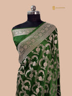 Dual Shade Green Premium Mashru Katan Silk Banarasi Saree - All Over Jaal
