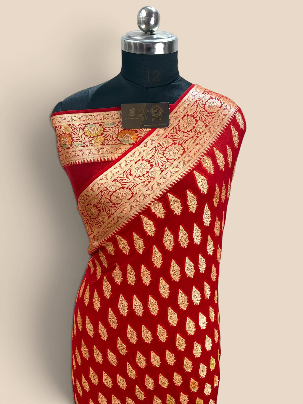 Red Pure Khaddi Chiffon Silk Banarasi Saree - All Over Motifs