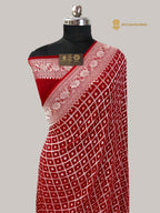Red Pure Khaddi Georgette Silk handloom Banarasi Saree - Water Zari
