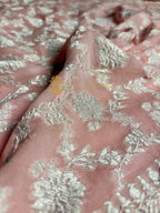 Peach Pure Khaddi Georgette Silk Handloom Banarasi Saree - Silver Zari