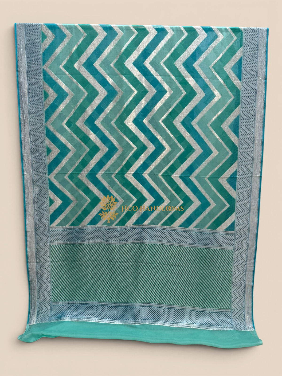 Rangkat Pure Khaddi Georgette Handloom Banarasi Saree - Zig-Zag Pattern