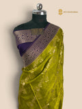 Premium Mashru Crepe Silk Banarasi Saree - All Over Floral Diagonal