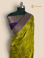 Premium Mashru Crepe Silk Banarasi Saree - All Over Floral Diagonal