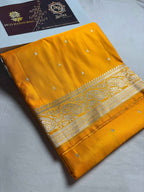 Yellow Premium Mashru Katan Silk Small Booti Banarasi Saree