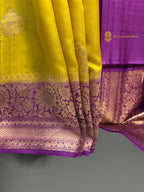 Regal Contrast Pure Mango Katan Silk Handloom Banarasi Saree - All Over Kadhua Motifs