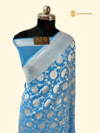 Blue Pure Khaddi Georgette Silk Handloom Banarasi Saree - All Over Jaal