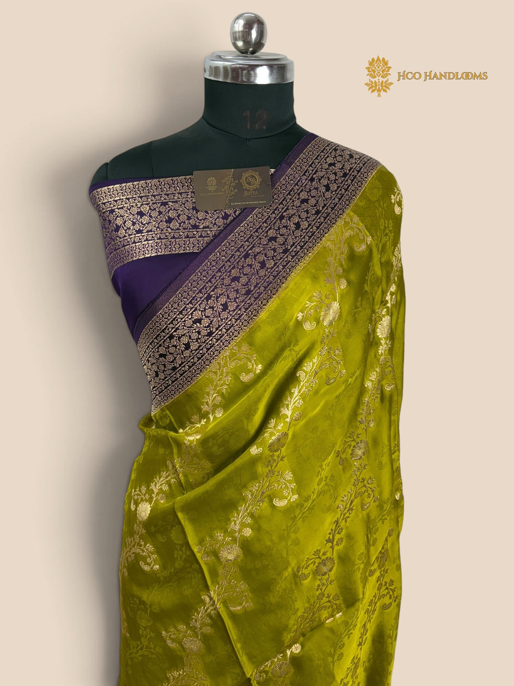 Premium Mashru Crepe Silk Banarasi Saree - All Over Floral Diagonal