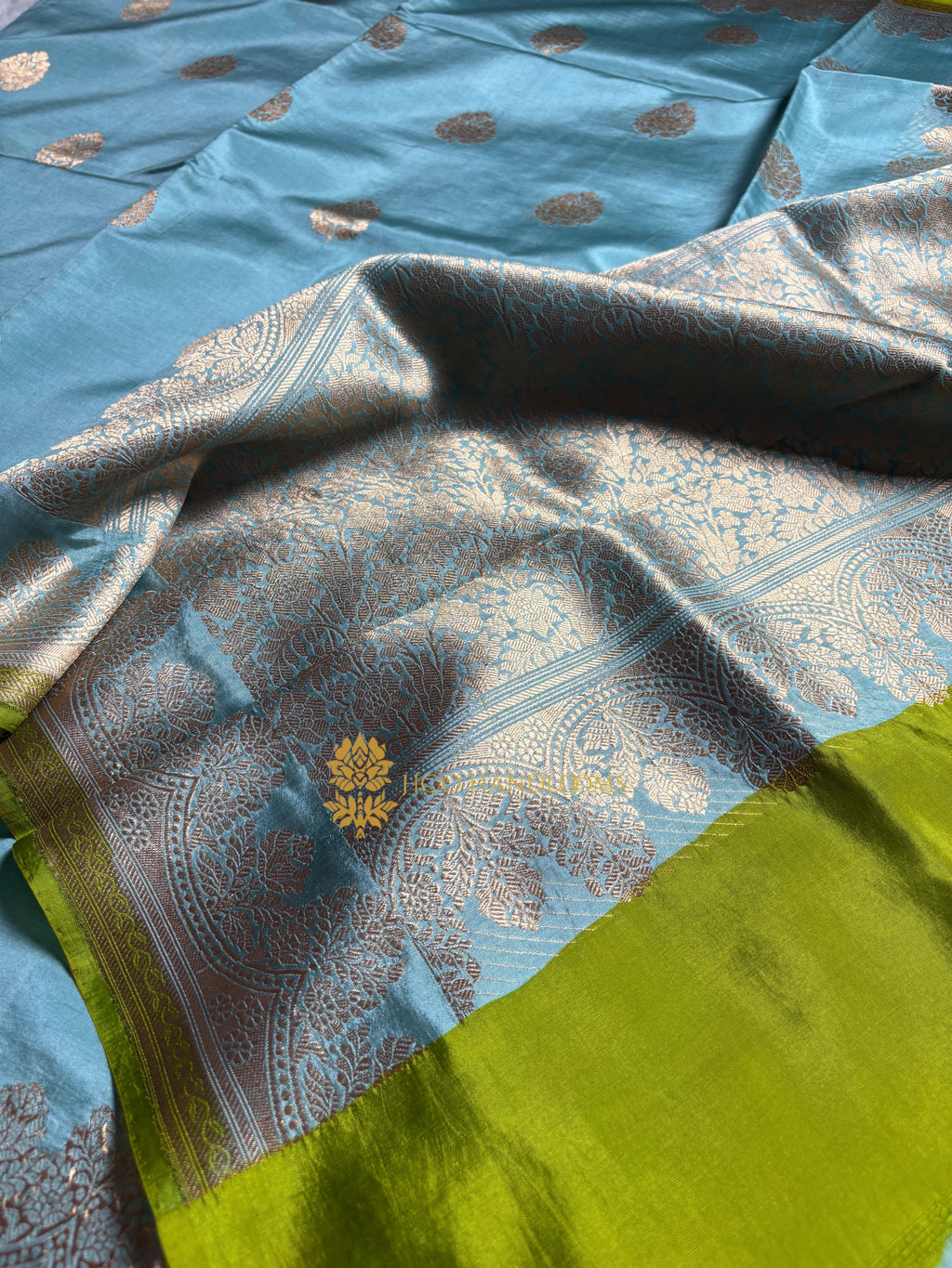 Pure Mango Katan Silk Handloom Banarasi Saree - All Over Kadhua Motifs