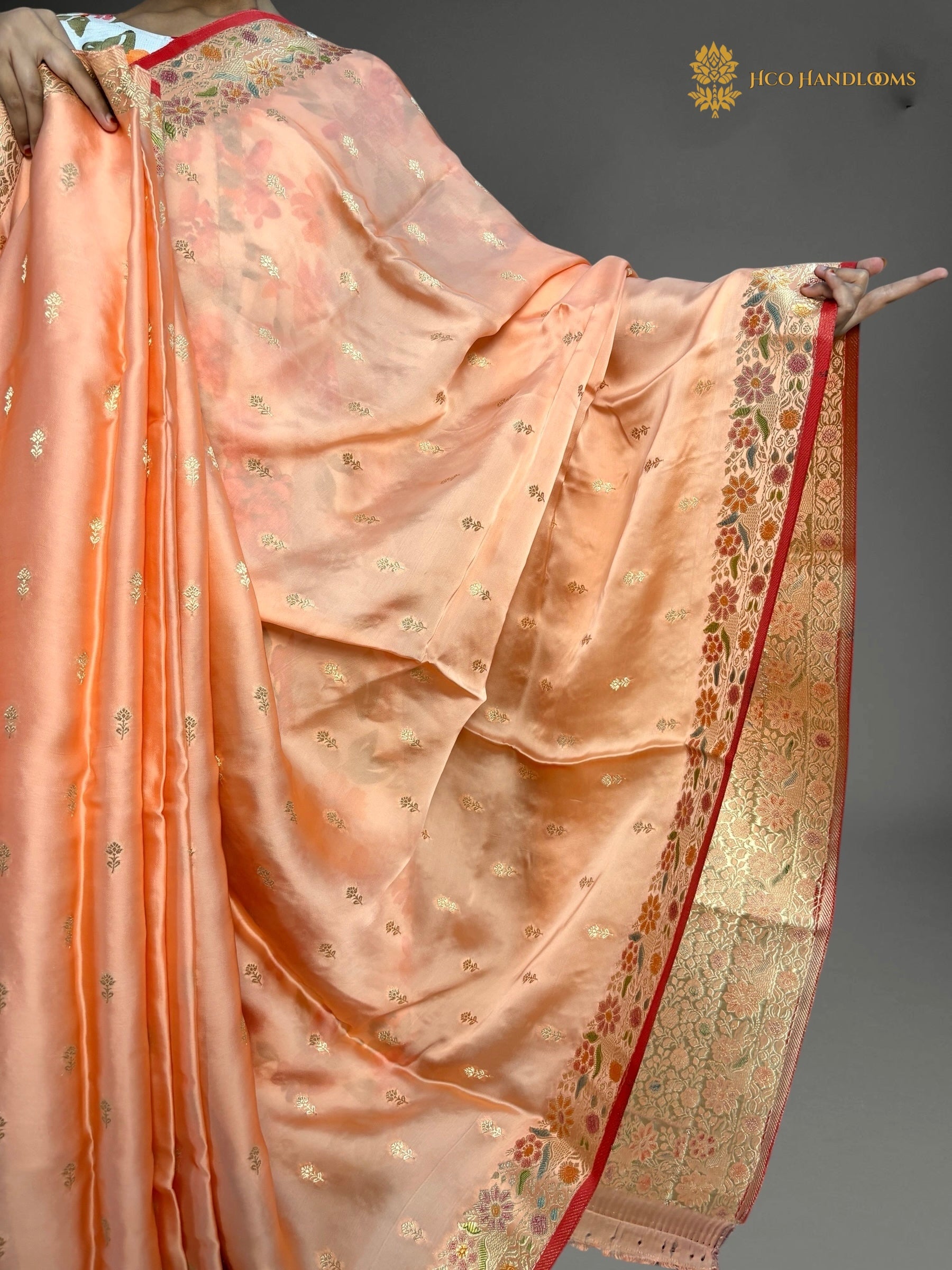 Premium Mashru Crepe Silk Banarasi Saree - All Over Small Motifs