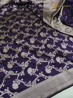 Regal Deep Purple Pure Katan Silk Handloom Banarasi Saree - All Over Floral Vines