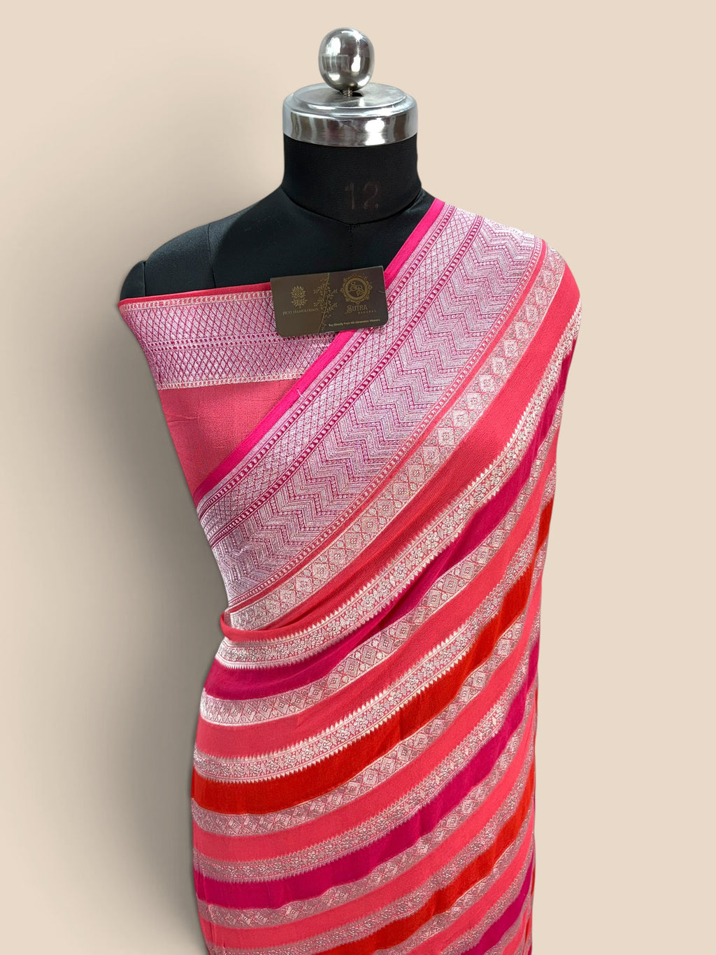 Pink Pure Khaddi Georgette Silk handloom Banarasi Saree - Water Zari