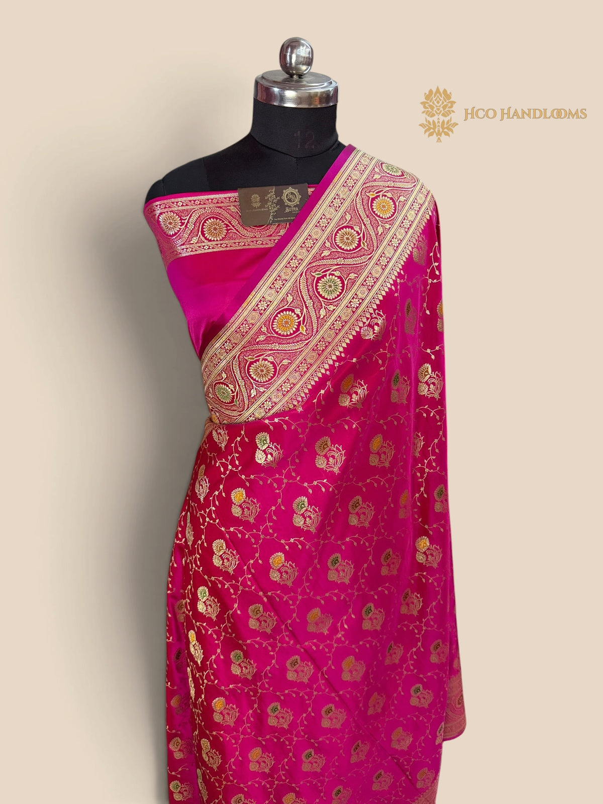 Rani Pink Mashru katan Satin Silk Banarasi Saree - Meenakari Jaal
