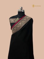 Black Premium Mashru Katan Silk Banarasi Saree with Plain Body