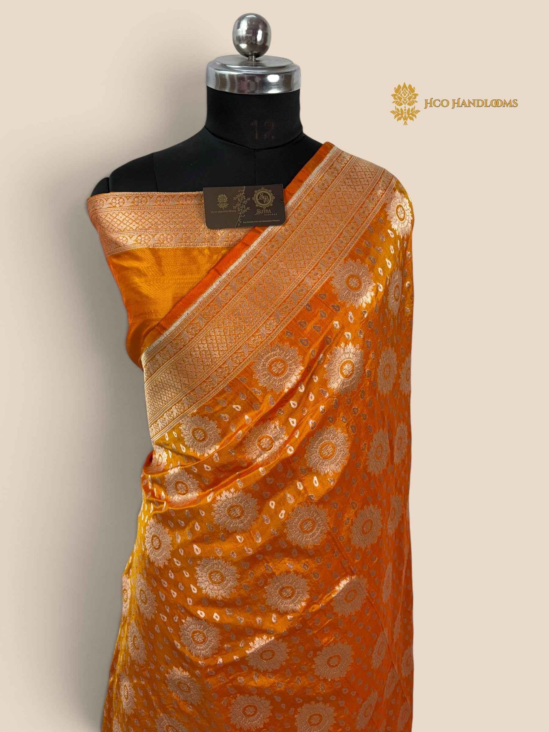 Regal Gold Pure Katan Silk Handloom Banarasi Saree - All Over Tanchui Motifs