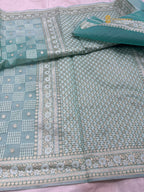 Pastel Green Premium Cotton Jamdani Banarasi Saree - All Over Jaal