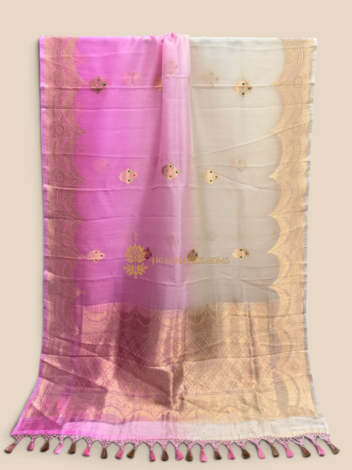 Ombre Pure Kora Silk Handloom Banarasi Saree - All Over Meenakari Kadua Motifs
