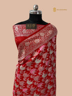 Red Rangkat Mashru Katan Silk Banarasi Saree - All Over Meenakari Jangla