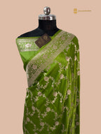 Dual Shade Green Premium Mashru Katan Silk Banarasi Saree - All Over Jaal