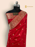 Regal Red Pure Katan Silk Handloom Banarasi Saree - All Over Kadhua Motifs
