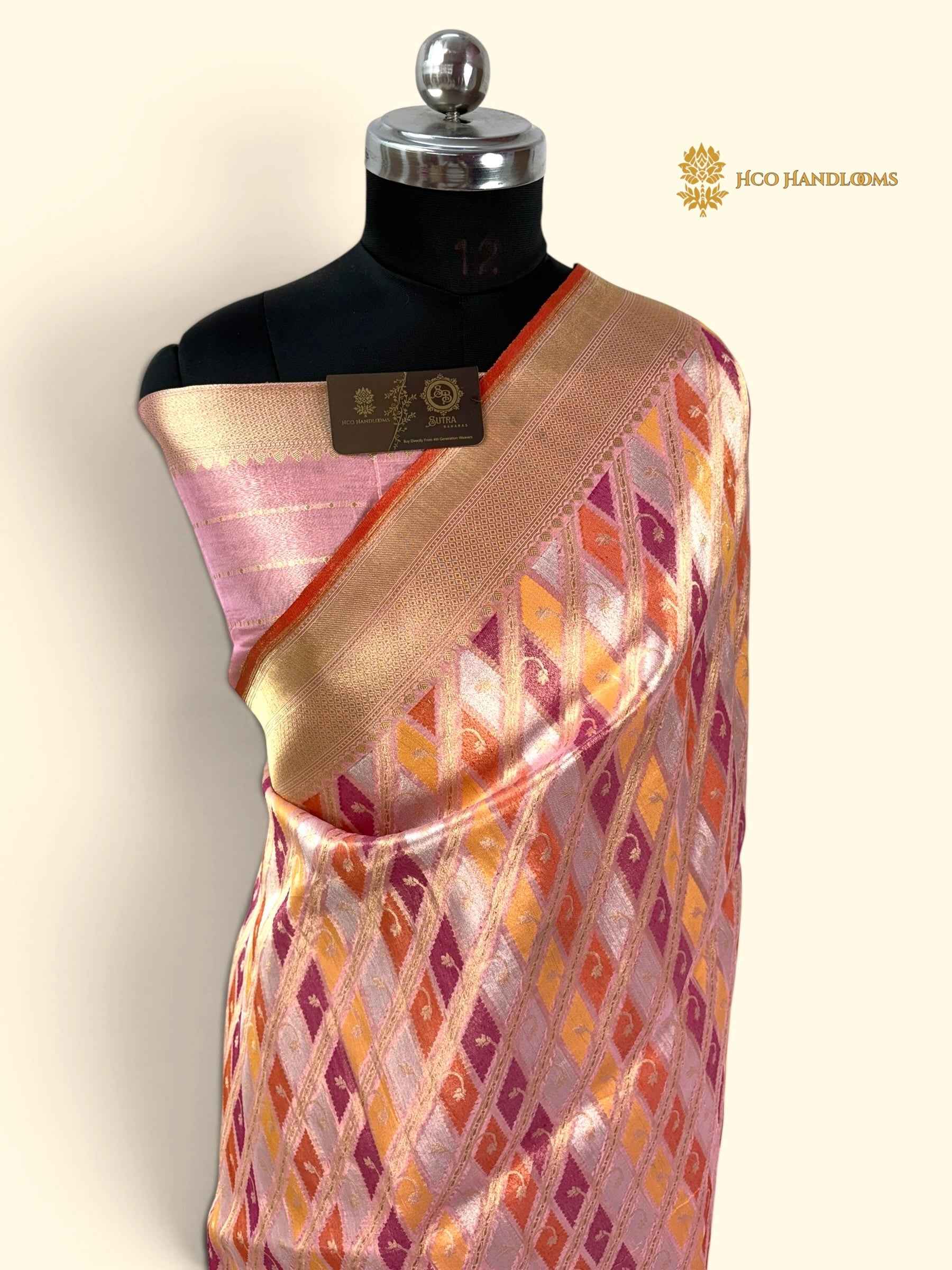 Pure Kora Tissue Rangkat Handloom Banarasi Saree - All Over Jaal Work