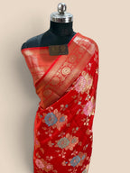 Red Pure Chiniya Silk Handloom Banarasi Saree - All Over Meenakari Motifs