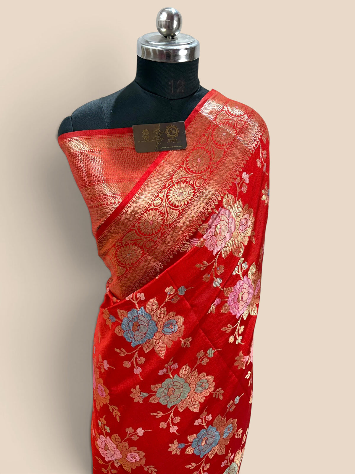 Red Pure Chiniya Silk Handloom Banarasi Saree - All Over Meenakari Motifs