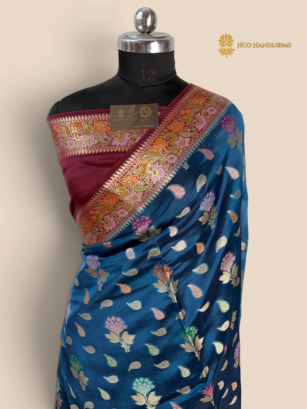Contrast Pure Mango Katan Silk Banarasi Saree - All Over Meenakari Jaal