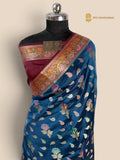 Contrast Pure Mango Katan Silk Banarasi Saree - All Over Meenakari Jaal