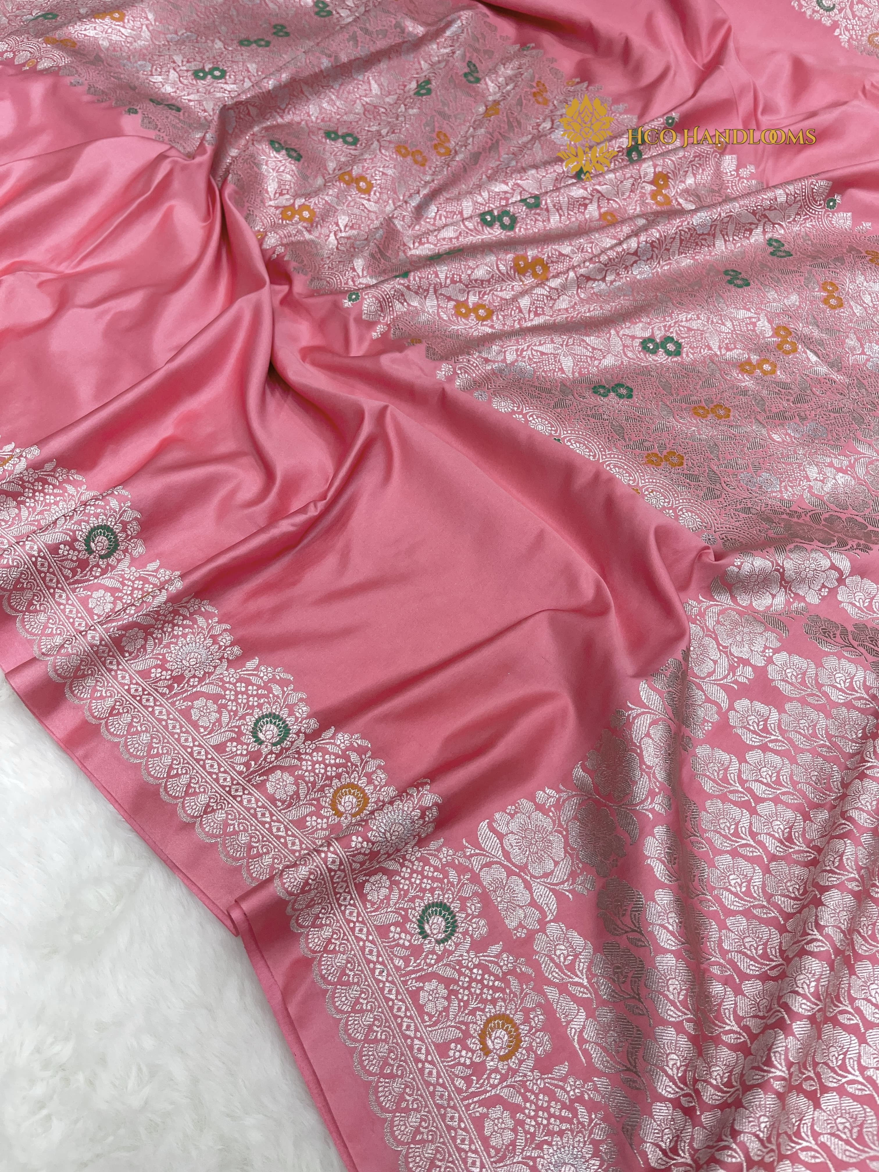 Pink Premium Mashru katan Silk Banarasi Saree - All Over Meenakari Skirt