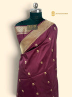 Regal Wine Pure Katan Silk Handloom Banarasi Saree - All Over Kadhua Motifs
