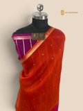 Orange & Pink Ombre Pure Kora Silk Handloom Banarasi Saree - All Over Small Buti