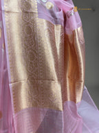Baby Pink Pure Kora Silk Handloom Kadhua Banarasi Saree - All Over Floral Motifs