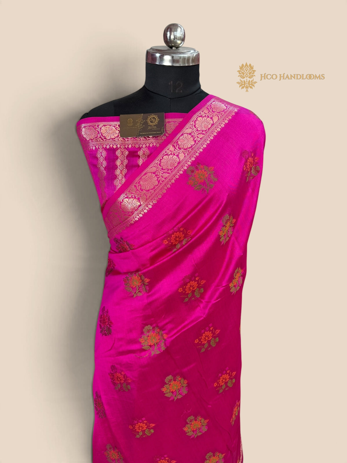Rani Pink Pure Chiniya Silk Handloom Banarasi Saree - All Over Meenakari Motifs