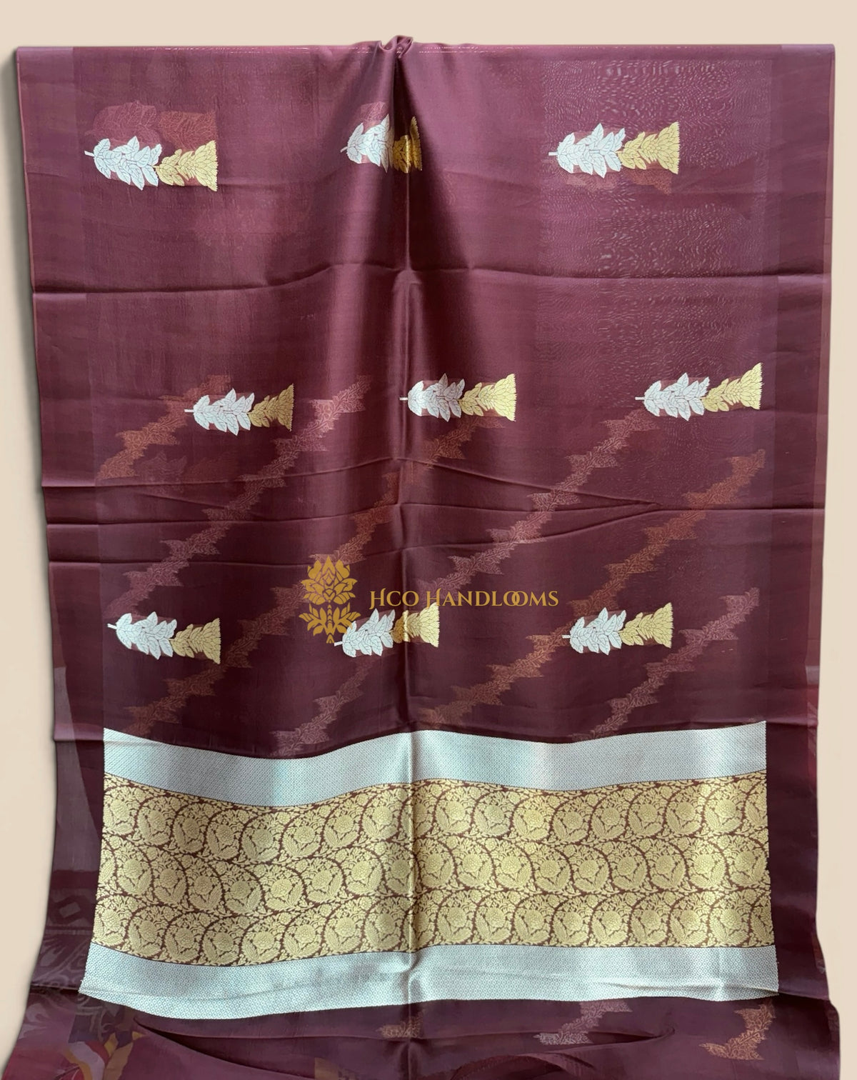 Brown Pure Kora Silk Handloom Banarasi Saree - All Over Kadhua Buta