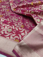 Rani Pink Pure Katan Silk Handloom Banarasi Saree - All Over Meenakari Brocade Jangla
