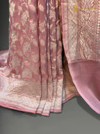 Pure Khaddi Georgette Silk Handloom Banarasi Saree - All Over Floral Jangla