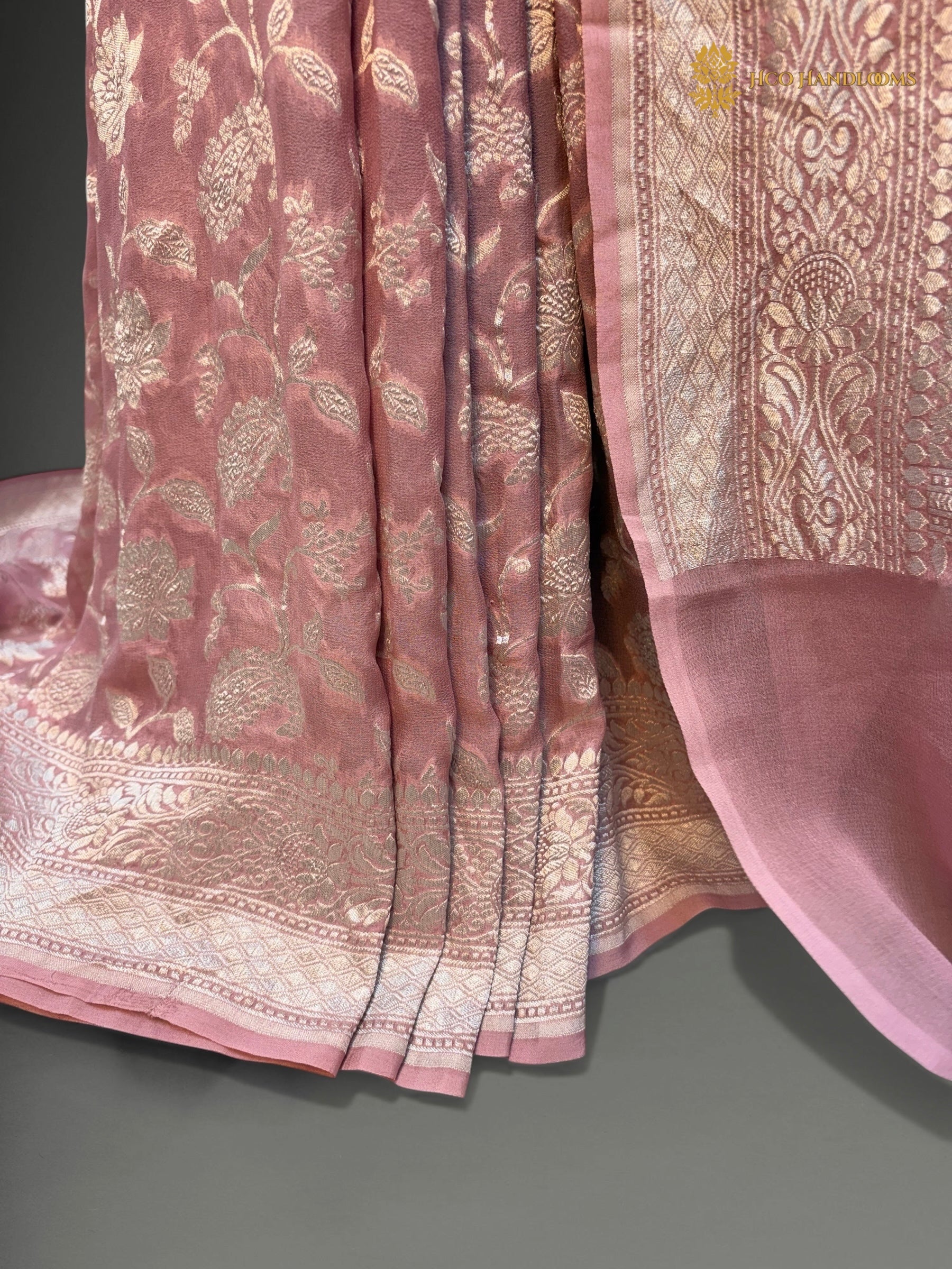 Pure Khaddi Georgette Silk Handloom Banarasi Saree - All Over Floral Jangla