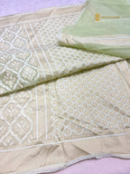 Pastel Green Premium Cotton Jamdani Banarasi Saree - All Over Jaal