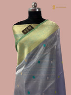 Pure Tissue Silk Body With Katan Contrast Border Handloom Banarasi saree - All Over Kadua Motifs