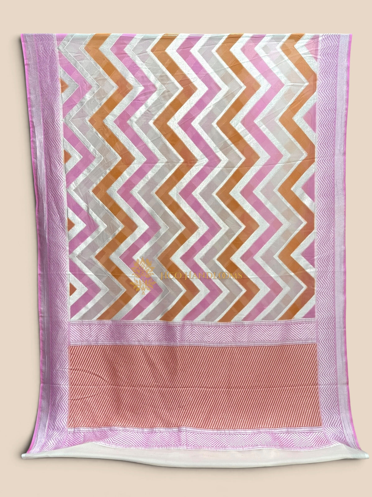 Rangkat Pure Khaddi Georgette Handloom Banarasi Saree - Zig-Zag Pattern