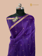 Regal Purple Pure Kora Silk Handloom Banarasi Saree - All Over Small Buti