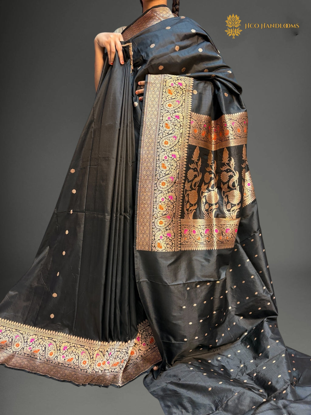 Pure Mango Katan Silk Handloom Banarasi Saree - All Over Kadhua Motifs