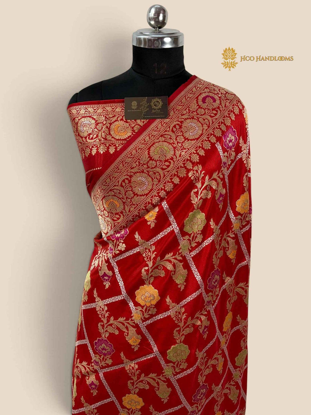 Regal Red Pure Katan Silk Handloom Banarasi Saree - All Over Meenakari Jaal