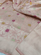Peach Pure Katan Silk Handloom Banarasi Saree - All Over Meenakari Brocade Jangla