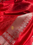 Red Premium Mashru Katan Silk Floral Jangla Banarasi Saree