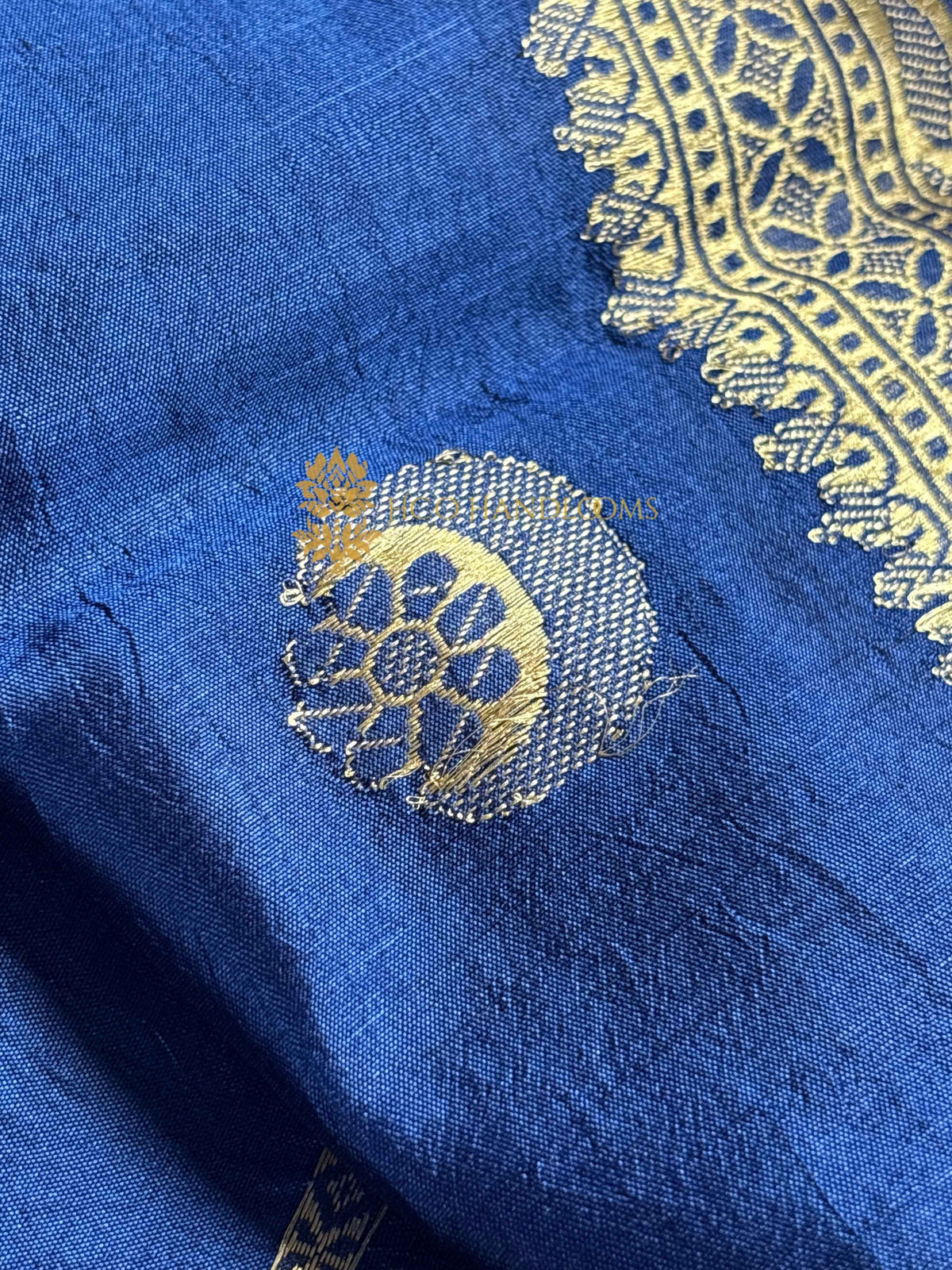 Blue Pure Mango Katan Silk Handloom Banarasi Saree - All Over Chand Tara Motifs
