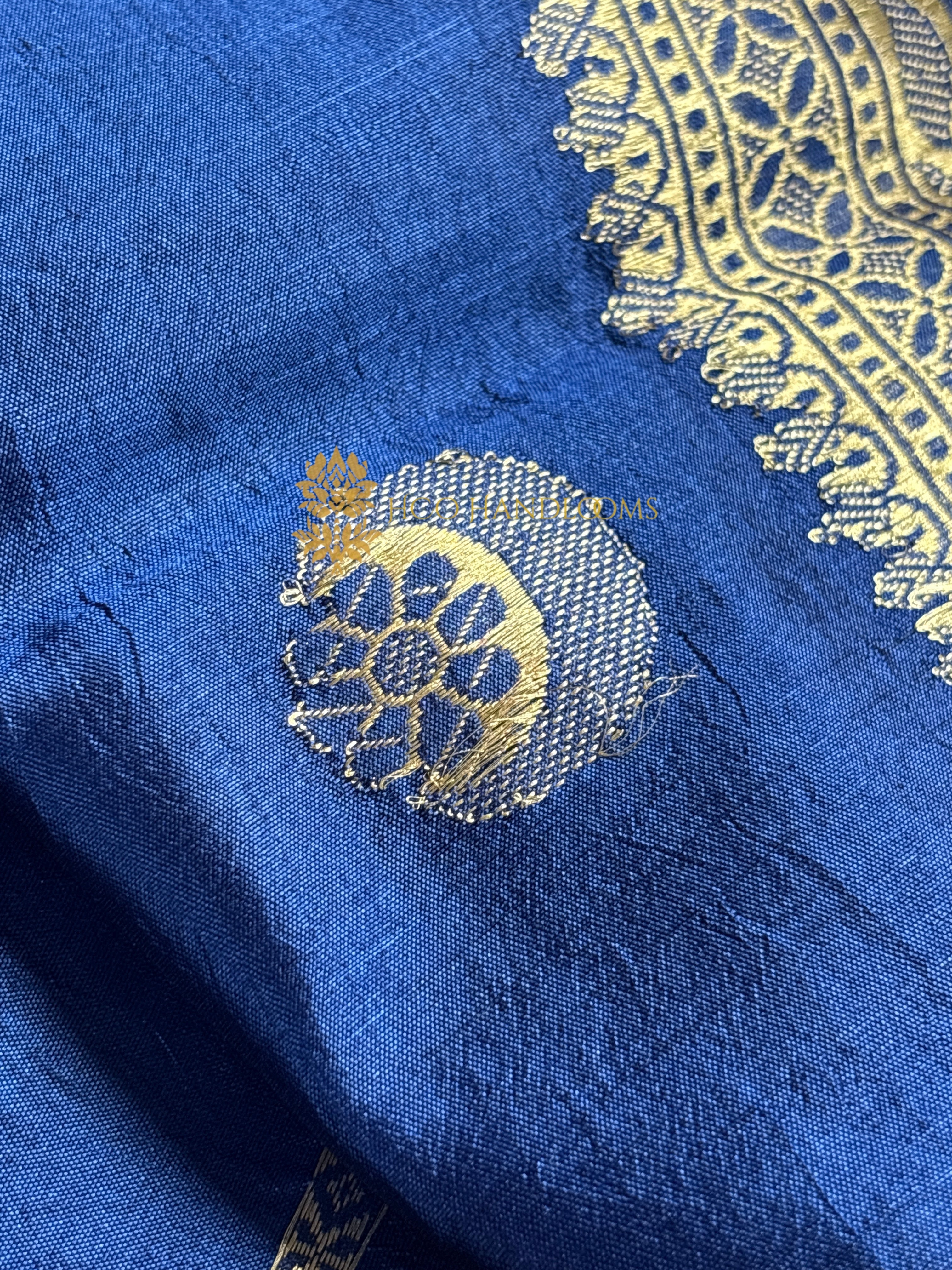 Blue Pure Mango Katan Silk Handloom Banarasi Saree - All Over Chand Tara Motifs