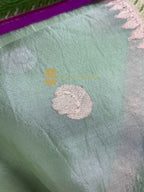 Pista Pure Kora Silk Handloom Banarasi Saree - All Over Kadhua Motifs
